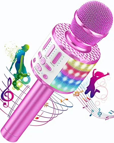 Karaoke Drahtloses Bluetooth Mikrofon für Kinder mit LED - Spaß beim Singen mit dem tragbaren Karaoke-Mikrofon! Mit LED-Lichtern, Bluetooth-Verbindung und kompaktem Design ist es ideal für kleine Künstler.