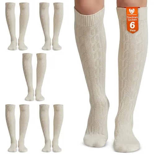 German Wear Trachtenstrümpfe 6er-Pack – Traditionelle Overknee-Socken 70 cm