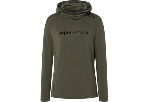 SUPER.NATURAL Longsleeve Pullover W ALPINE HOODED - Sportlicher Damenpullover mit Kapuze aus hochwertigem Merino-Mix. Ideal für Outdoor-Aktivitäten, bietet er hohen Tragekomfort und Schutz vor Wind und Kälte. Ein Must-Have für aktive Frauen.