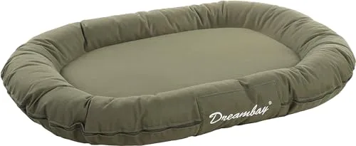 Flamingo Dreambay Ovales Hundebett 100x75 cm – Ideal für große Hunderassen - Hundebett für mittelgroße bis große Hunde, komfortable Liegefläche aus hochwertigem Mikrofaserstoff, elegantes olivgrünes Design, abnehmbarer waschbarer Bezug für einfache Pflege.