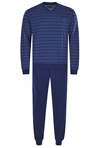 hajo Herren Schlafanzug Set - Komfortabler V-Neck Pyjama in Blau XL - Herren-Nachtwäsche, 2-teiliges Set aus hautsympathischem Baumwoll-Mix, ideal für entspannte Nächte und angenehme Träume.