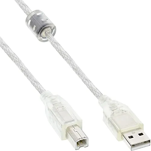 InLine 34505 USB 2.0 Kabel, A an B, transparent, mit Ferritkern, 0,5m