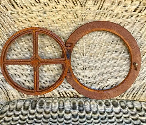 Antikas Fenster Kombüse - Rundes Eisenfenster aus Gusseisen - Antikes Giebelfenster für kreative Gestaltung, klappbar und nach historischem Original gefertigt, ideal für Garagen oder Dachgiebels.