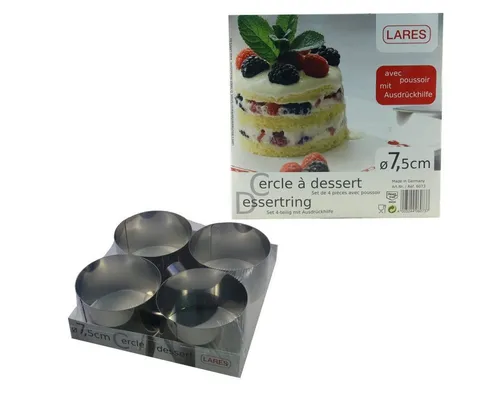 Set mit 4 Schaumringen 7,5 cm + Stößel - Praktisches Set mit 4 Schaumstoffringen (7,5 cm Durchmesser) und Stößel für kreative Tellerpräsentationen. Ideal für ansprechende Gerichte und einfache Handhabung, spülmaschinenfest und made in Germany.