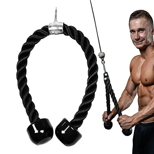 Taeku Nylon Trizepsseil, Bizeps Seil Trizepstau mit Rutschfesten Griffen Fitnessstudio Hause Trainingshilfen Seilzug Fitness Kabelzuggriff (Schwarz 90cm)