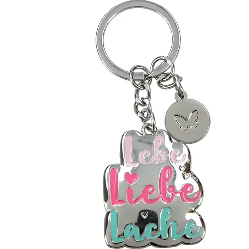 Depesche 14195.06 Lieblings Schlüsselanhänger in Silber, aus Metall, Emaille Glücksbringer mit Türkis und Pink, Schlüsselring und liebevoller Botschaft, zum Verschenken