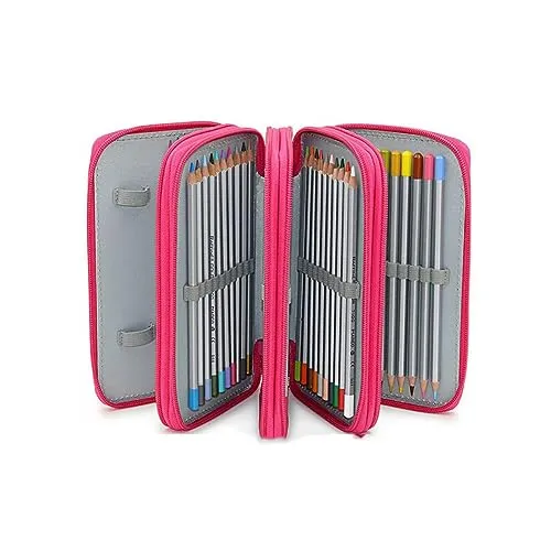 Towinle Federmäppchen 3 Fach Schlampermäppchen Große Kapazität Federmappe Junge Mäppchen Federtasche mit Reißverschluss Bleistift-Beutel für Studenten Schule Büro Geschenk (Rosa)