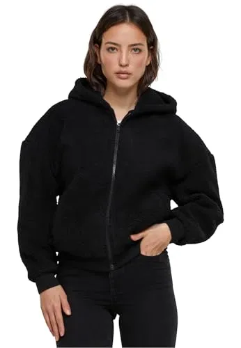 Urban Classics Damen Kapuzenpullover Oversized Sherpa Zip Hoody Black 5XL - Funktionsjacken mit kuscheligem Sherpa-Futter für ultimativen Komfort und Wärme, perfekt für entspannte Tage.