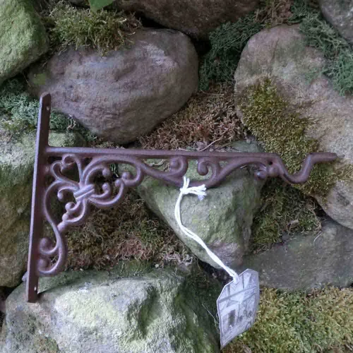 Halterung Haken Gusseisen - Wandhalterung für Blumenampeln - Wandhalterung aus Gusseisen im Landhausstil, ideal für Blumenampeln, robust und langlebig mit antikbrauner Farbe.