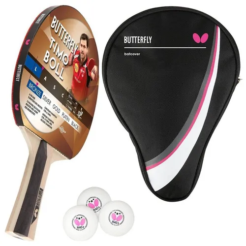Timo Boll Bronze 85011 Tischtennisschläger mit Hülle und Bällen - Tischtennisschläger für Allround-Spieler, inklusive Schlägerhülle und 3 hochwertigen 40+ Bällen für optimale Spieleigenschaften.
