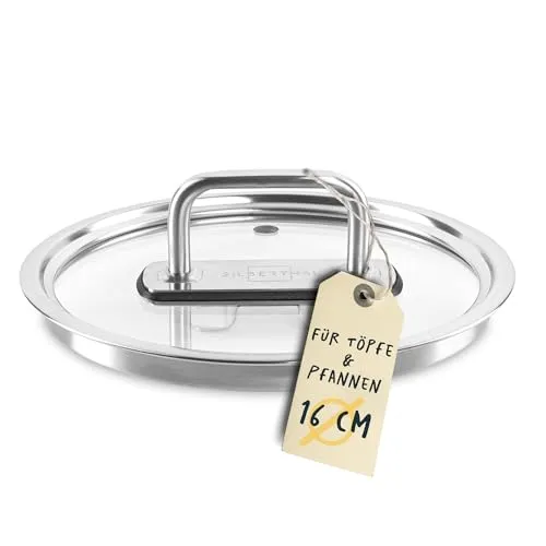 SILBERTHAL Topfdeckel 16cm Glas mit Dampfloch und Edelstahl Griff - Universaldeckel