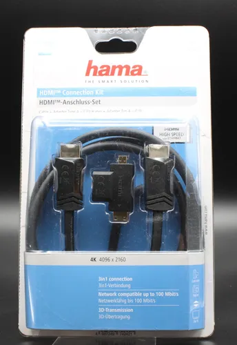 Hama HDMI-Kabel (Stecker, Ethernet, 1,5m, 2 HDMI-Adapter)