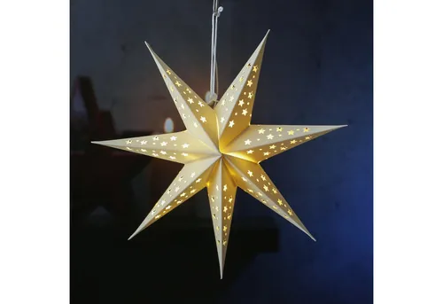 MARELIDA LED Papierstern Samststern Weihnachtsstern Faltstern 40cm 10LED beleuchtet Batteriebetrieb Timer weiß (Weiß, 40cm)