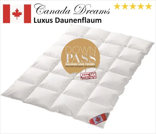 Canada Daunenbettdecke Dreams Luxus Ganzjahres Daunendecke - Bettdecken, hochwertige Ganzjahresdecke mit 90% Daunenfüllung für besten Schlafkomfort, ideal für Allergiker