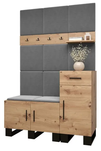 ABIKS MÖBEL Garderoben-Set ARTIN – 5-teiliges Set mit gepolsterten Paneelen - Stylisches 5-teiliges Garderoben-Set im modernen Industriestil. Mit gepolsterten Paneelen für zusätzlichen Komfort und Funktionalität. Ideal für eine individuelle Gestaltung Ihres Flurs!