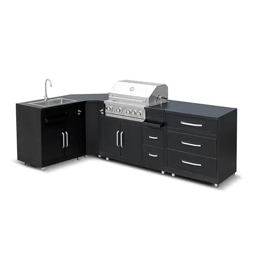 Oviala Außenküche aus Stahl, 4 Elemente, mit Grill