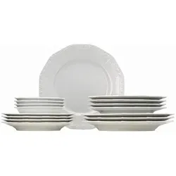 Rosenthal Kombiservice Maria weiß - 16-teiliges Geschirrset aus hochwertigem Porzellan, zeitloses Design mit filigranem Blumenrelief und spülmaschinengeeignet