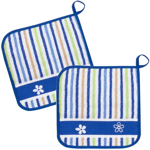 Topflappen Baumwolle KRACHT 2er Set Frottee Serie Blümchen blau ca.22x22 cm NEU