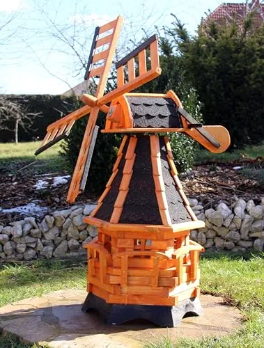 Wetterfeste Windmühle 1,00 m aus Holz mit Solar Typ 19 (schwarz)
