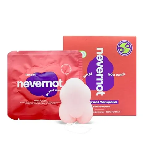 nevernot Soft-Tampon 2.0 Pro Packung 48 Stück - Tampons für jeden Tag, ideal für Sport und Schmerzpatient:innen. 100% schadstofffrei, mit optionalem Faden und 70% weniger Verpackungsmaterial. Entdecke die Weltneuheit für mehr Komfort während deiner Periode!