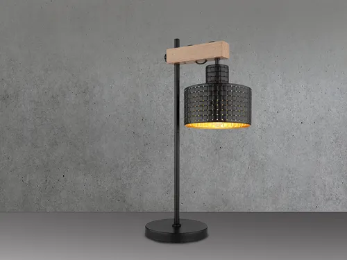 LED Industrial Tischleuchte Schwarz Gold - 55cm - Klassische Tischleuchte mit stylischem Metallgehäuse in Schwarz Gold, ideal für moderne Wohnstile. Inklusive dimmbaren LED Leuchtmittel für faszinierende Lichtspiele.