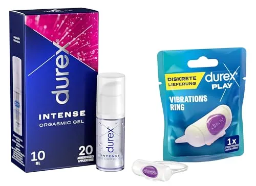 Durex Vibrationsring + Stimulationsgel für bis zu 20 Minuten vibrierende Lust und Erregung mit 1x Durex Intense Vibrations Stimulationsring + 1x Durex Intense Orgasmic 10ml