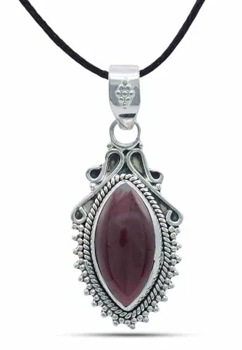 mantraroma Kettenanhänger 925 Silber Granat roter Stein Edelstein Kettenanhänger Damen Sterling Silber Halskette Anhänger Geschenk (MAH-119-02)