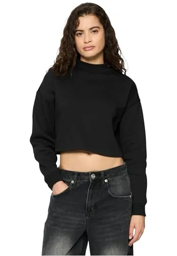 Urban Classics Damen Sweatshirt Ladies Cropped Oversized Sweat High Neck Crew Black XL