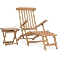 vidaXL Gartenliege mit Fußstütze und Tisch aus massivem Teakholz - Liegen - Bequeme Gartenliege aus hochwertigem Teakholz, witterungsbeständig und ideal für entspannte Stunden im Freien.