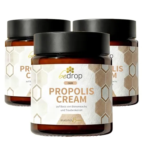 bedrop Propolis Cream bei Akne, Neurodermitis (hochdosierte Salbe) - 3x 60g Propolis Creme mit Bienenwachs & Traubenkernöl (3x 60g zum Sparpreis)
