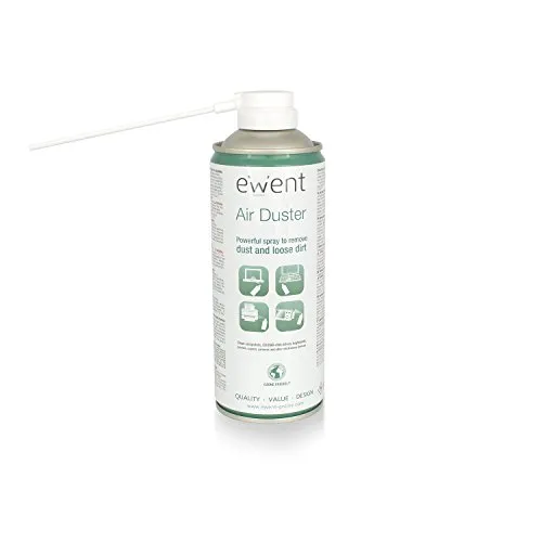 Ewent EW5601 Druckluft-Sprühdose, Dose mit langem Strohhalm, um alle Ritzen zu erreichen, ideal zur Reinigung und Hygiene von PCs, Tastaturen, Druckern, Handys und Zubehör – 400 ml