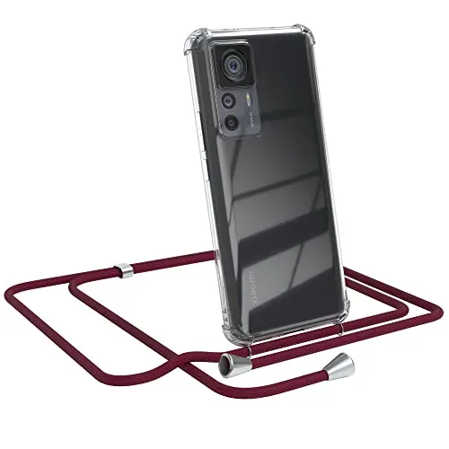 EAZY CASE - Handykette kompatibel mit Xiaomi 12T / 12T Pro Handyhülle mit Umhängeband, Handykordel mit Schutzhülle, Silikonhülle, Hülle mit Band, Stylische Kette für Smartphone, Burgunder Rot