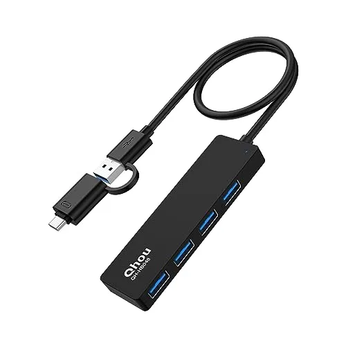 USB 3.0 Hub Adapter, Ultra-schlanker Datenhub mit 4 USB Typ-A USB 3.0 Anschlüssen kompatibel mit Mac, PC, iMac und mehr