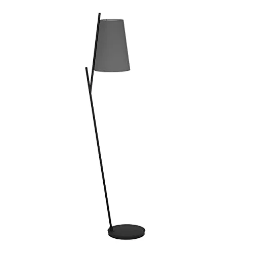 EGLO Stehlampe Petrosa, minimalistische Stehleuchte, Standleuchte aus Metall in schwarz und Textil in grau und weiß, Lampe Wohnzimmer mit Schalter, Wohnzimmerlampe mit E27 Fassung