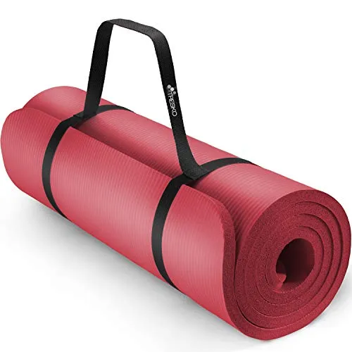 TRESKO rutschfeste Gymnastikmatte mit Tragegurt - Sportmatte in rot, gepolstert und ideal für Yoga und Fitness, bietet optimalen Halt und Komfort beim Training.