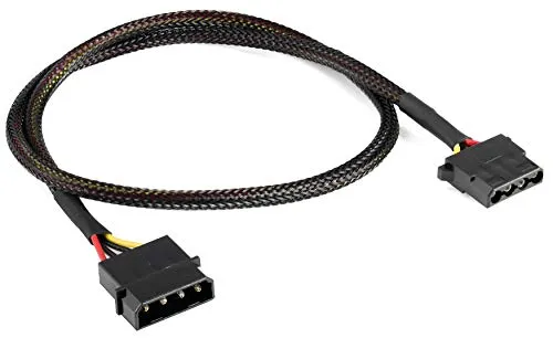 Poppstar Molex Verlängerung (60cm Molex Verlängerungskabel (4-Pin Stromkabel, Stecker auf Buchse)), gesleevt, schwarz