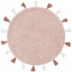 benuta Kinderteppich Malu, rund, Ethno-Style - Der waschbare Kinderteppich aus der Malu-Kollektion von lytte bringt Stil und Komfort in jedes Kinderzimmer. Mit seiner runden Form und der ansprechenden rosa Farbe ist er ein echter Blickfang und sorgt für eine angenehme Spielumgebung.