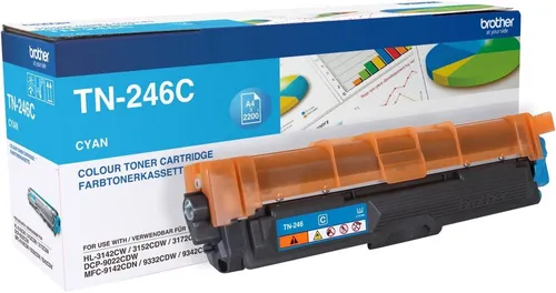 Brother TN-246C Cyan Tonerpatrone - Tonerpatrone für brillante Farbdrucke mit einer Reichweite von ca. 2200 Seiten. Kompatibel mit mehreren Brother Druckern – ideal für hochwertige Ausdrucke im Büro.