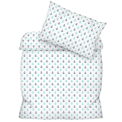 Amilian Bettwäsche Set 1x Bettbezug: 120 x 90 cm und 1x Kopfkissenbezug 40x60 cm mit Hotelverschluss Bettgarnitur 120x90 cm für Sommer und Winter Anker Artdeko