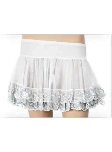 Leg Avenue Kostüm Pailletten Petticoat weiß-silber, kurzer Rock, Funkelnd-süßes Kostümaccessoire