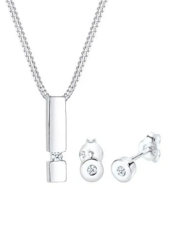 Elli DIAMONDS Schmuckset Diamant Weiß Brillantschliff (0.09 ct) 925 Sterling Silber - Elegantes Schmuckset aus 925 Sterling Silber mit funkelnden Diamanten (0.09 ct). Die geometrische Form und das glänzende Finish machen es zum perfekten Accessoire für besondere Anlässe.