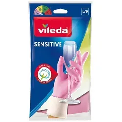 Produktbild Vileda Latexhandschuhe Sensitiv innen baumwollbeschichtet, 1 Paar rosa L