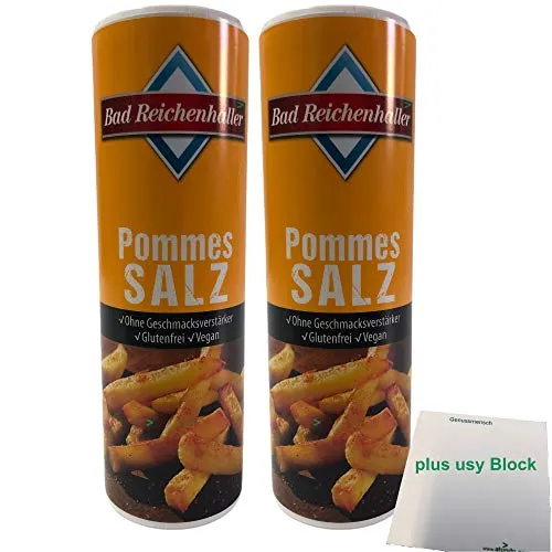 Pommes Salz Bad Reichenhaller Gastro Streuer 2er Pack (2x300g XXL Streuer) plus usy Block Genussmensch