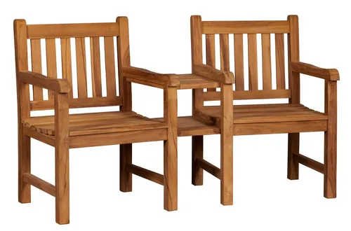 MR. DEKO Gartenbank wetterfest Feierabend | 2-Sitzer Holzbank mit Tisch - Hochwertige Bänke aus witterungsbeständigem Teakholz, ideal für Garten, Terrasse und Balkon. Stabil, bequem und ein echter Hingucker – perfekt für entspannte Abende zu zweit.