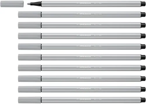 STABILO Premium-Filzstift Pen 68 - 10er Pack hellgrau - Marker & Filzstifte mit hoher Farbbrillanz und robusten Spitzen. Ideal für kreative Projekte, bietet bis zu 24 Stunden Austrocknungsschutz ohne Kappe.