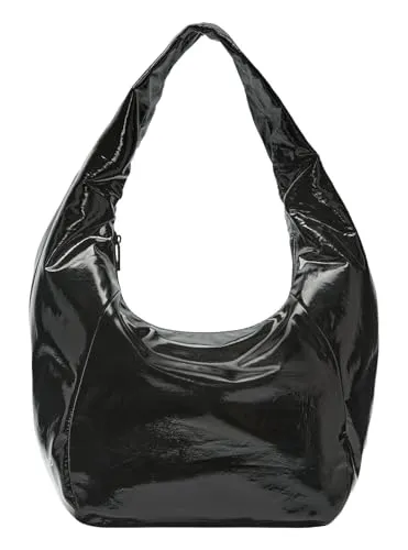 LIEBESKIND BERLIN Farrah Hobo Bag M Schultertasche - Damentaschen, elegante Schultertasche in glänzendem Schwarz, ideal für Freizeit und Alltag, aus hochwertigem Material gefertigt.