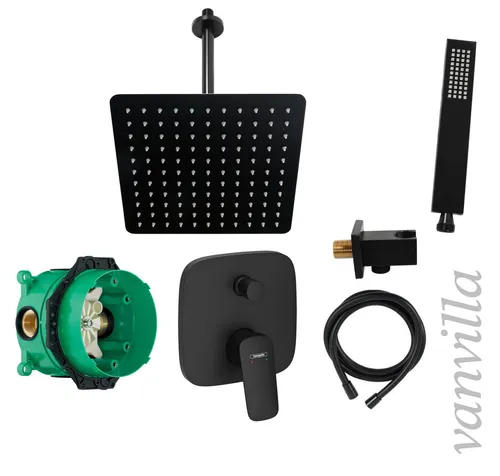 vanvilla Duschset Regendusche m. Armatur Hansgrohe HGS52 schwarz matt Unterputz