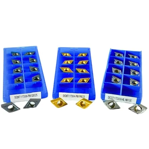 10x DCMT/DCGT Wendeschneidplatten ISO – VHM Wendeplatten für Stahl, Aluminium & Edelstahl – TiN, TiAlN beschichtet oder blank – Größen DCMT070204, 070208, 11T304, 11T308 (10x DCGT11T304 - Aluminium)