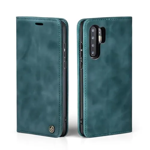 LBH Handyhülle für Huawei P30 Pro in Petrol Blau mit Karten- und Geldfach Smartphone Hülle mit Standfunktion Flip Case Schutzhülle Magnetverschluss Vintage