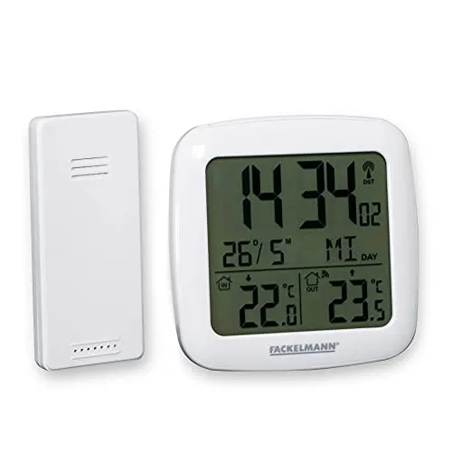 Fackelmann Wetterstation Funk mit Außensensor Tecno - Hygrometer mit kabellosem Thermometer, großem Blacklight-Display und Snooze-Funktion – ideal für den täglichen Gebrauch und sofort einsatzbereit.